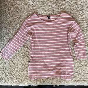 J. Crew Women's Boat Neck Long Sleeve Pink Stripe Top - X Small
